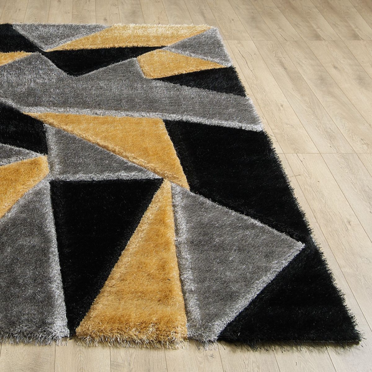 Pluton Abstract Grey and Gold Rug - 2