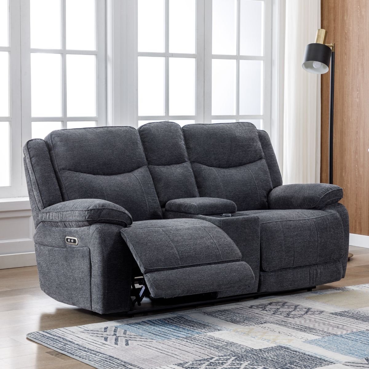 Plymouth Grey Fabric 2 Seater Electric Recliner with Console - 2