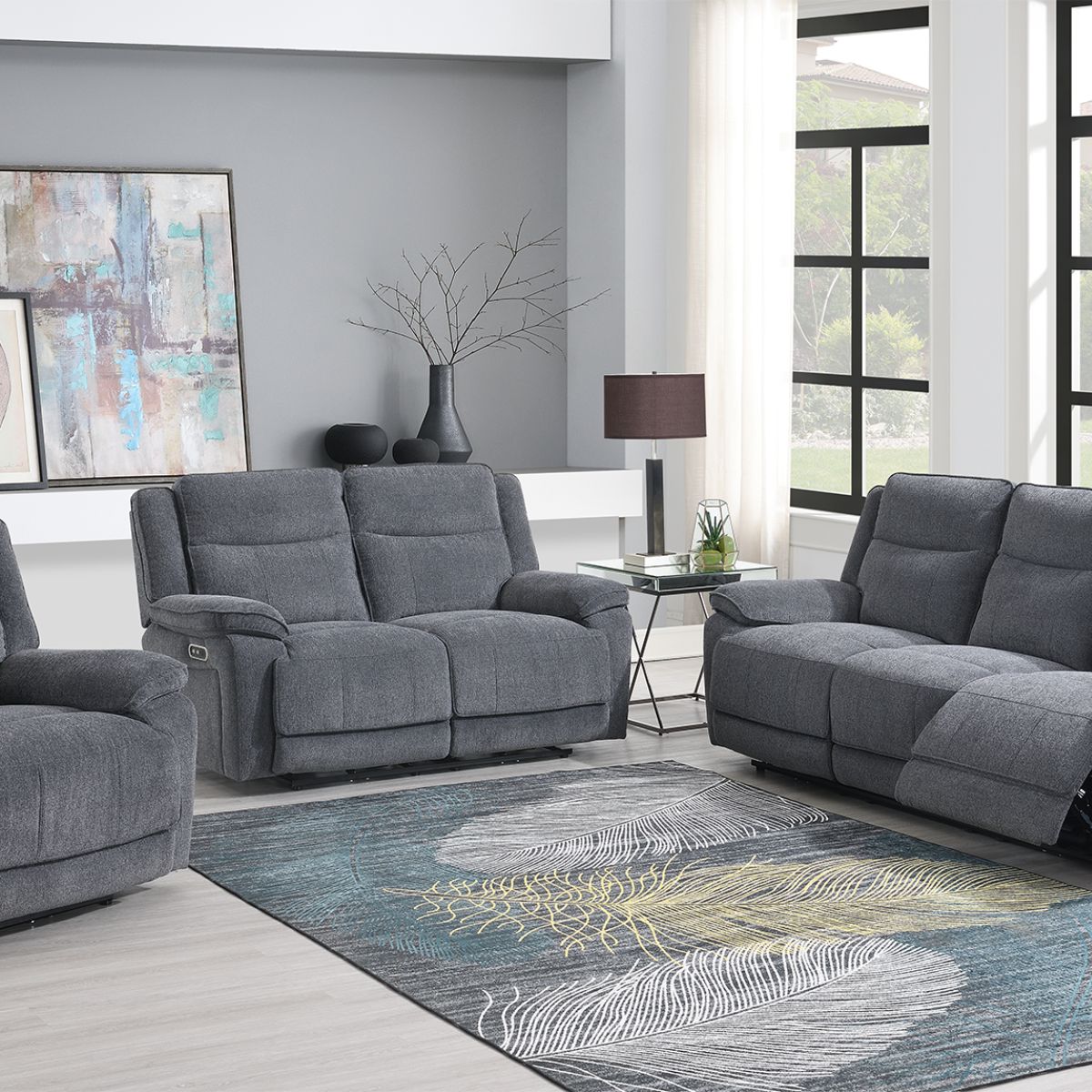 Plymouth Grey Fabric 2 Seater Powered Recliner - 3