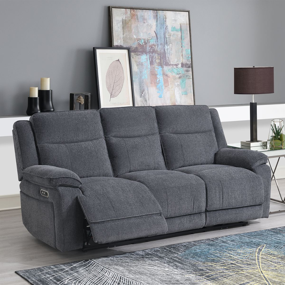Plymouth Grey Fabric 3 Seater Powered Recliner - 2