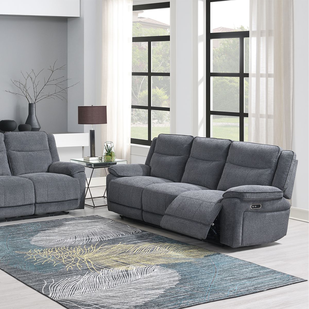 Plymouth Grey Fabric 3 Seater Powered Recliner - 3