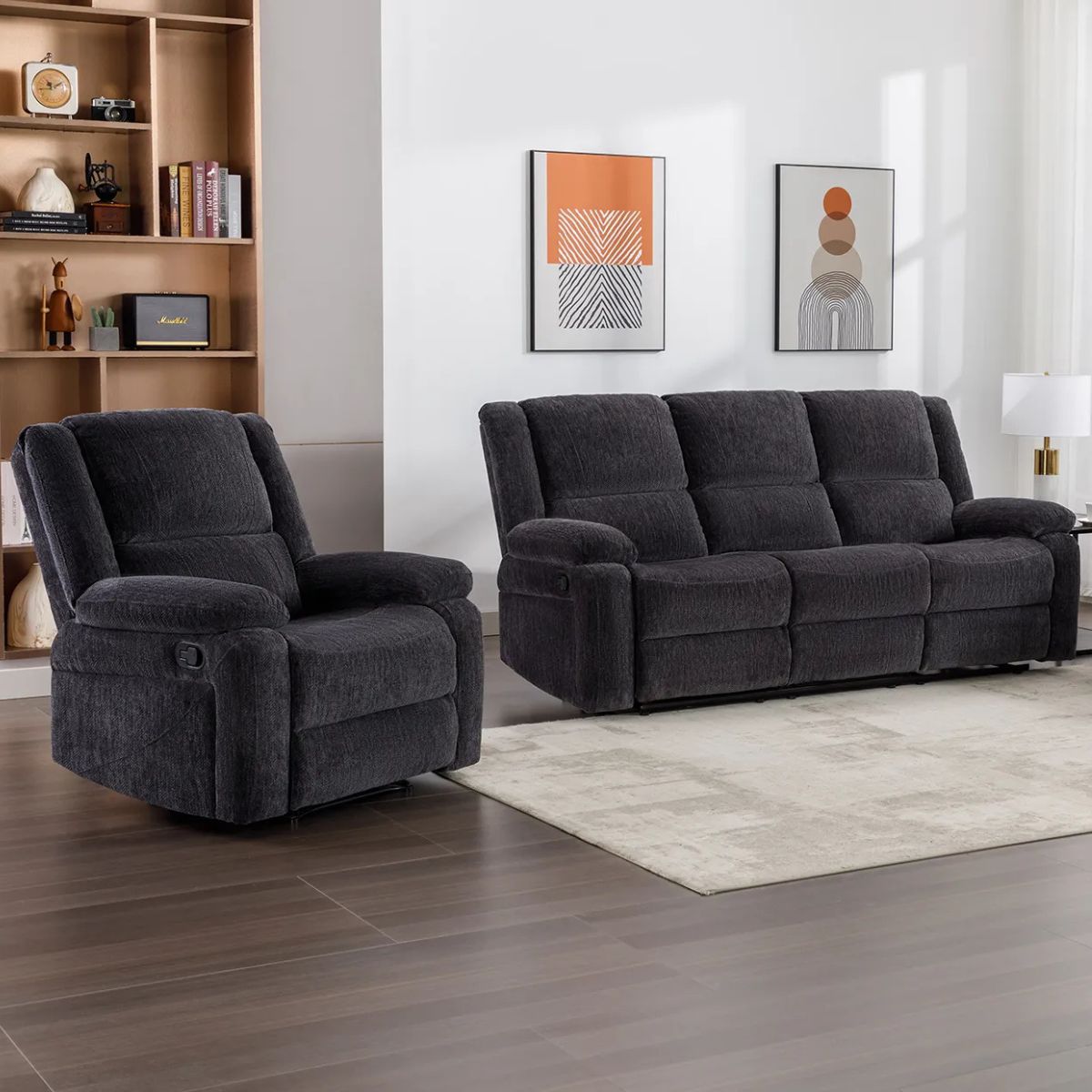 Polly Charcoal Fabric Manual Recliner Armchair - 4