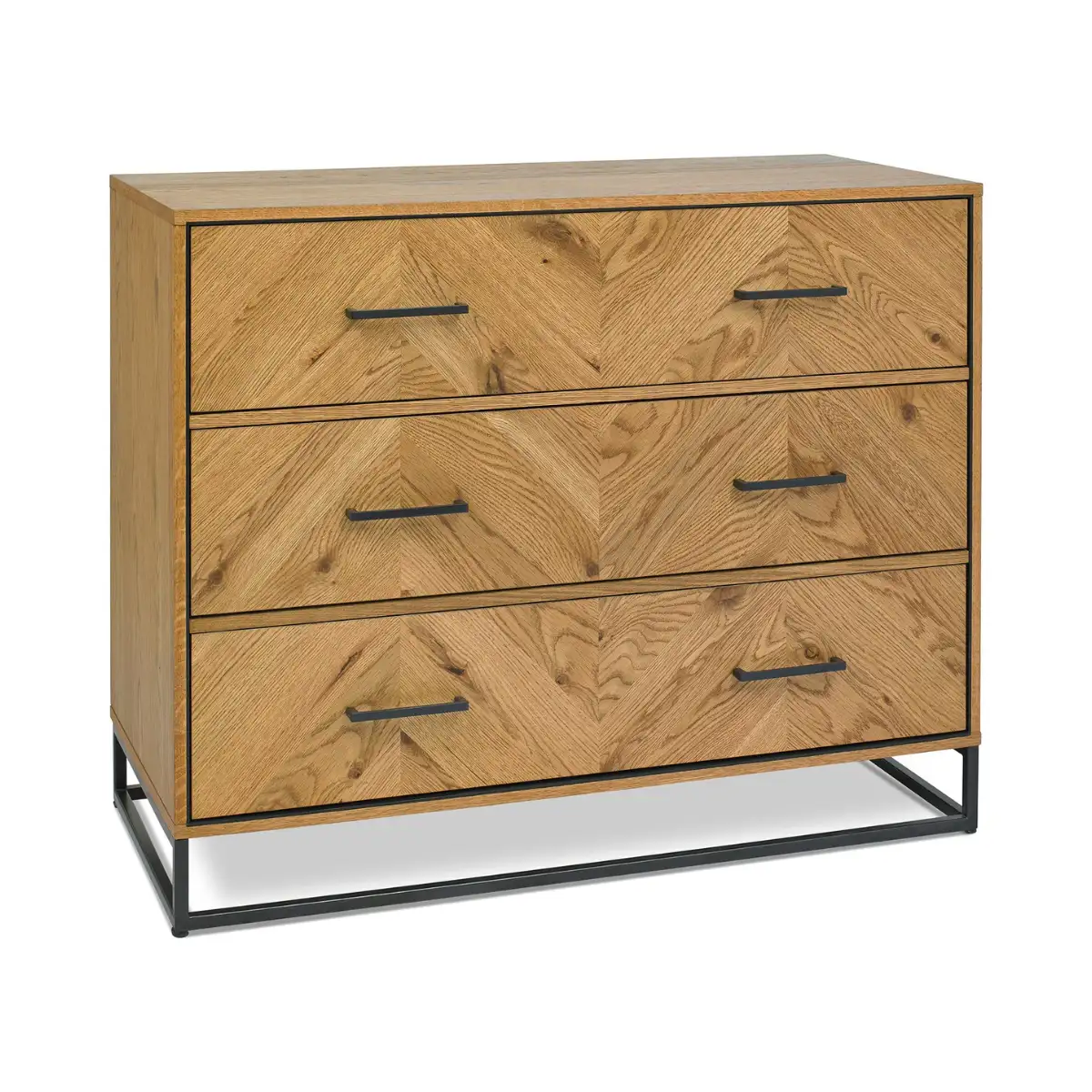 Riva Rustic Oak and metal 3 Drawer Chest of Drawers - 1