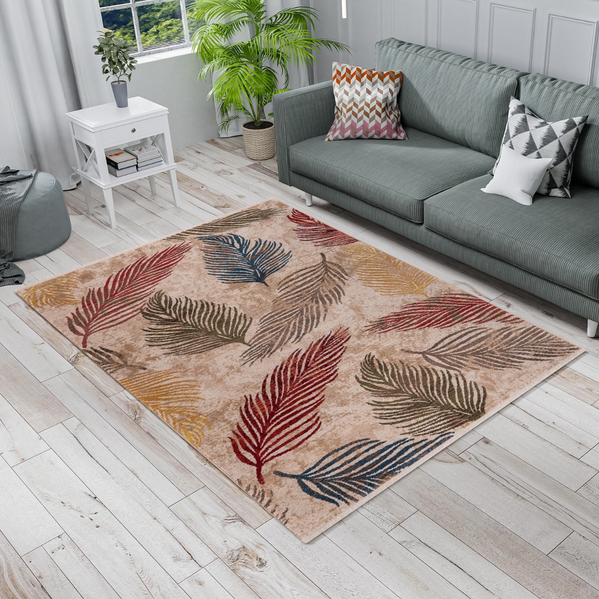 Rukas Nature Inspired Feather Design Rug - 2