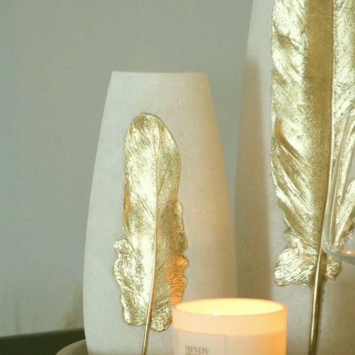SDA031 Gold Feather White Tall Vase 2