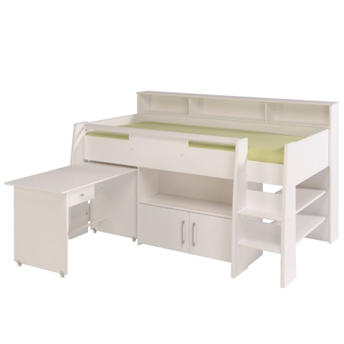 White Mid Sleeper Bed with Desk