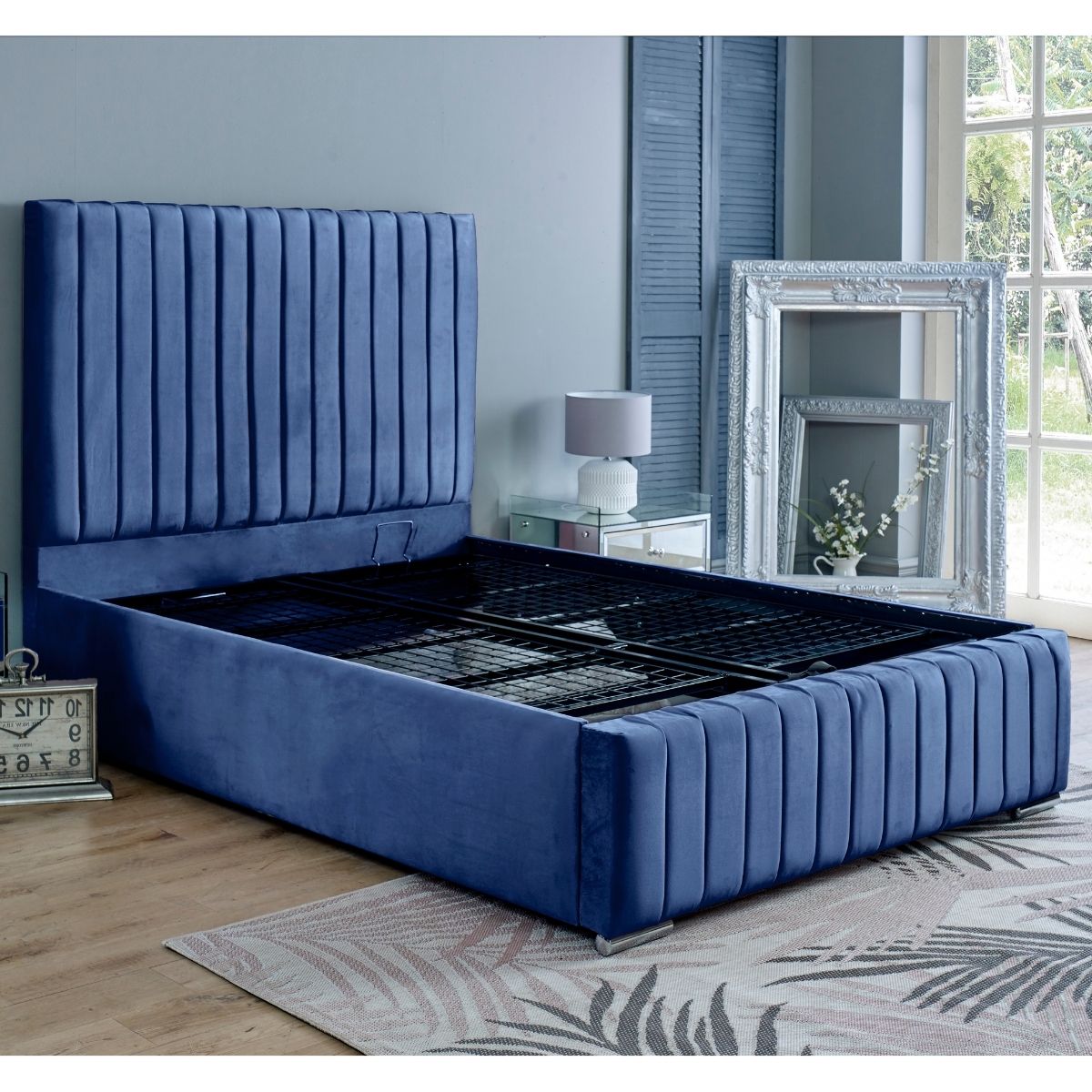 Savannah Channel Tufted Blue Velvet Bed | Corcoran's