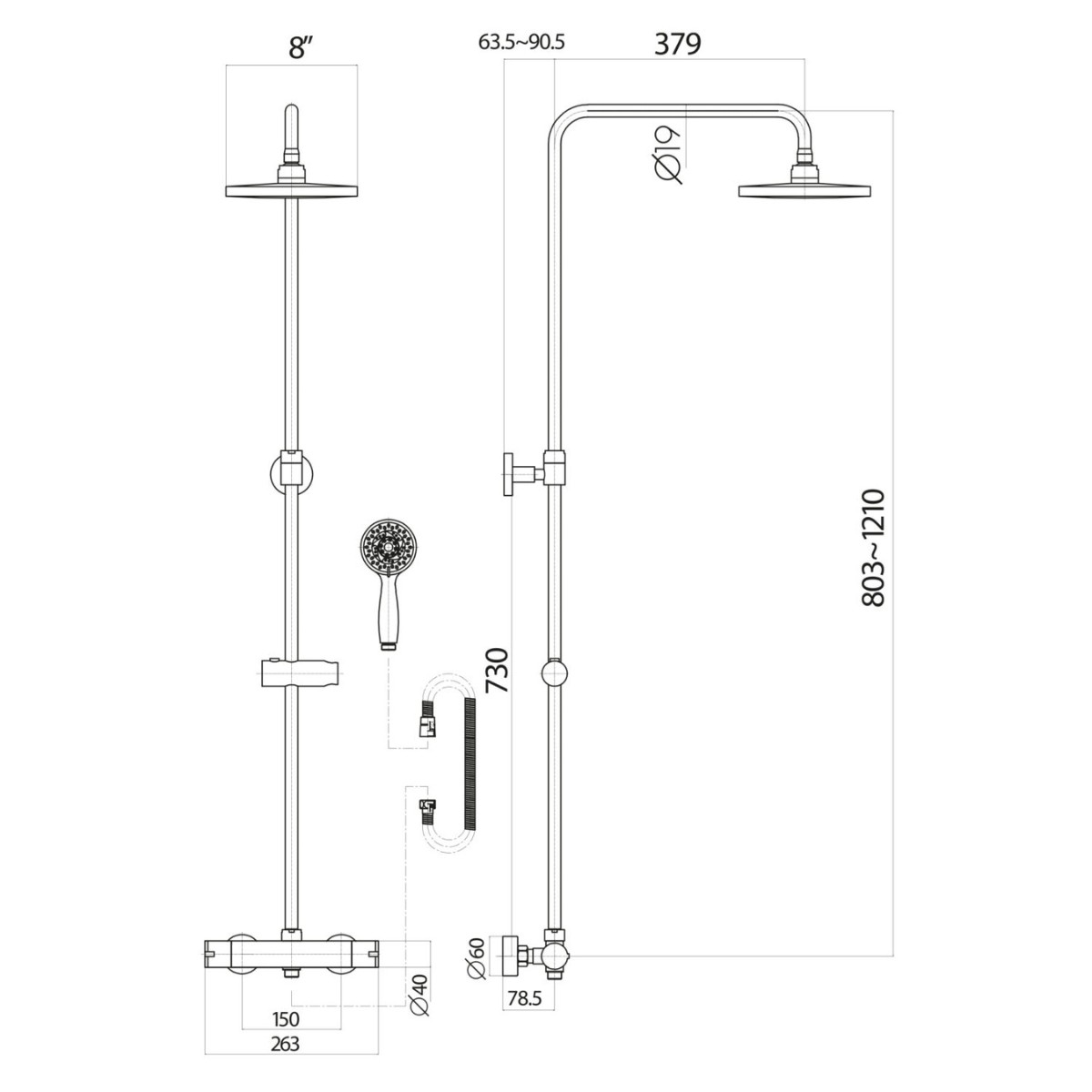 Serena Round Rigid Riser Shower Chrome - 4