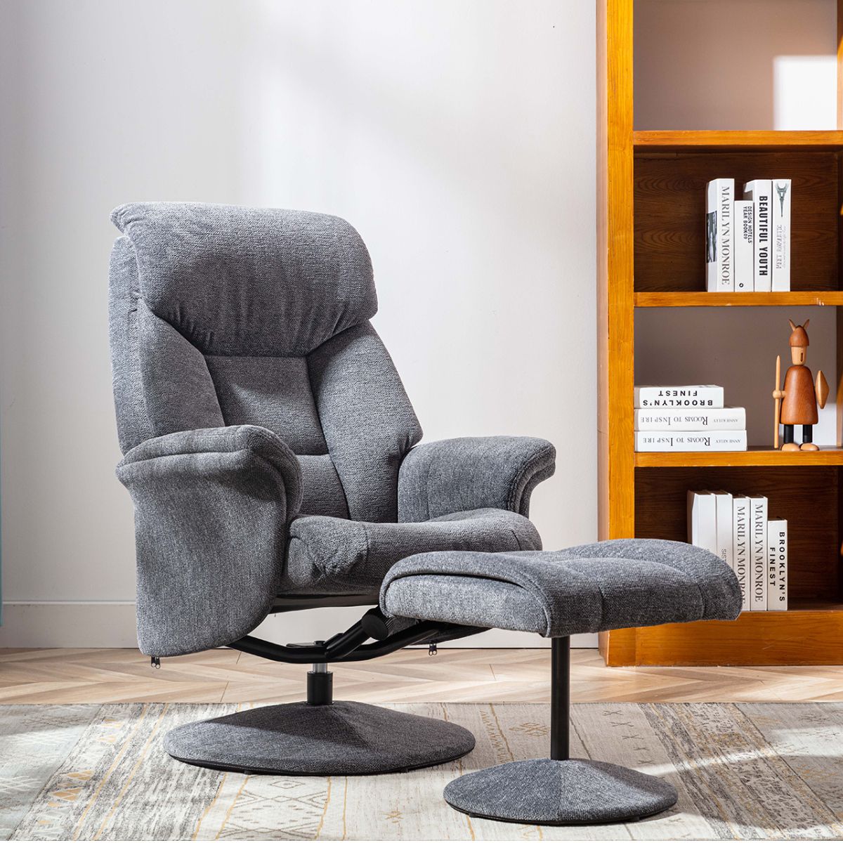 Sneem Swivel Armchair and Footstool Light Grey - 1