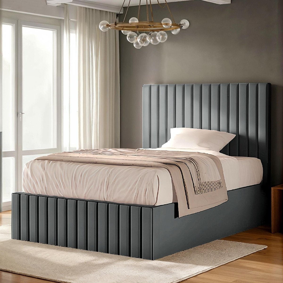 Solace Lined Footboard Bed Plush Steel - 2