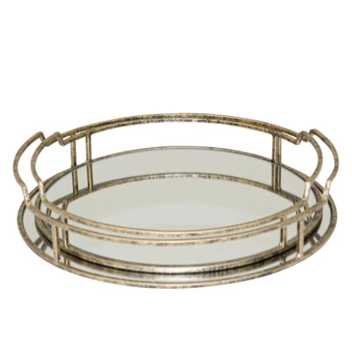 Drina Round Art Deco Mirrored Tray - Set of Two