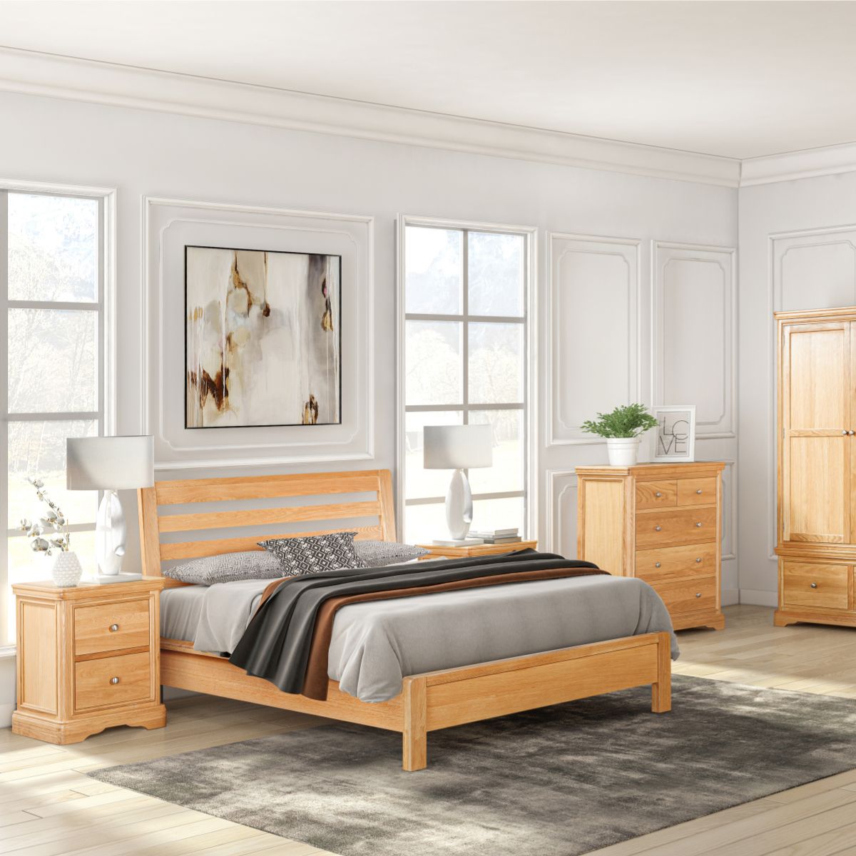 Vardon Oak Low Profile Bed Frame