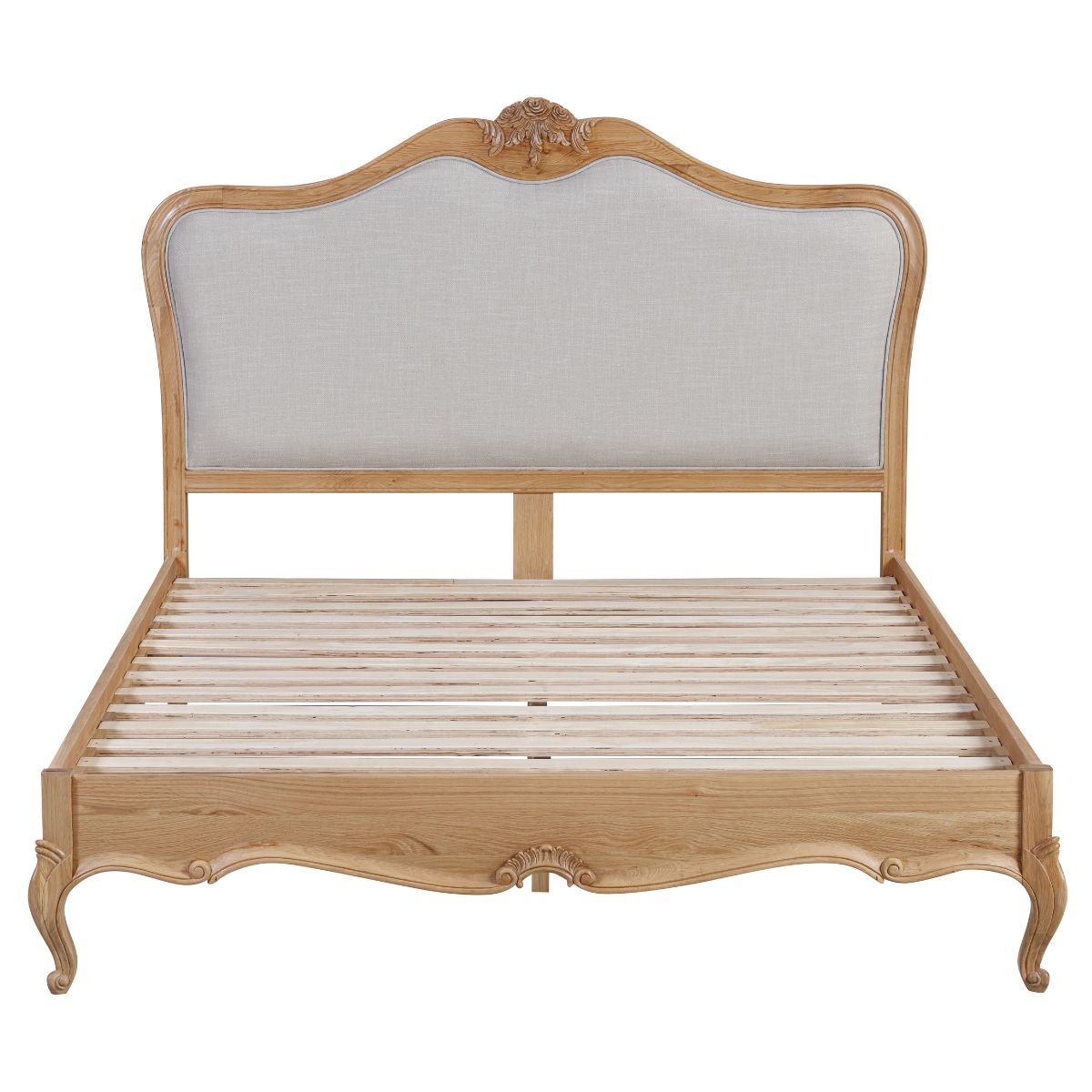Versailles Carved Oak Bed Frame with Upholstered Headboard - 2
