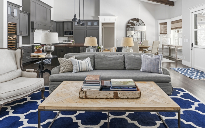 a living room with a couch and a coffee table