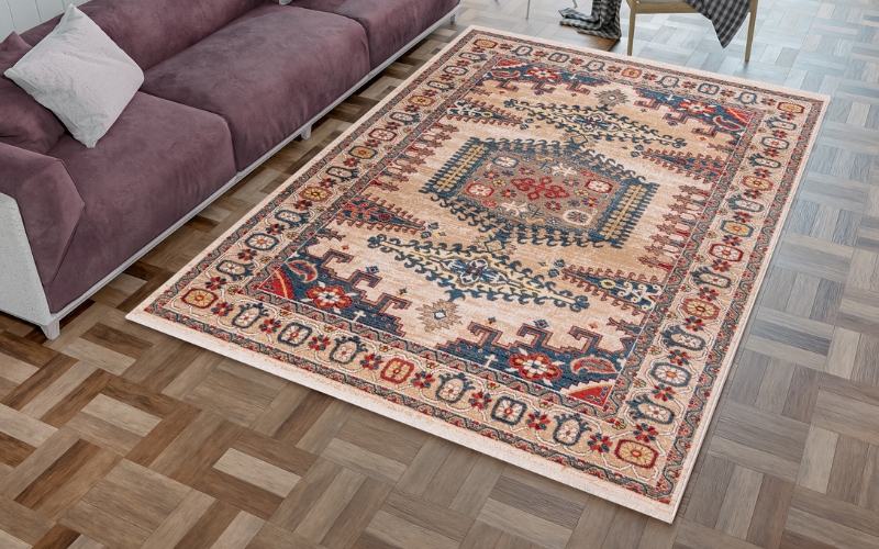 a persian rug in living room