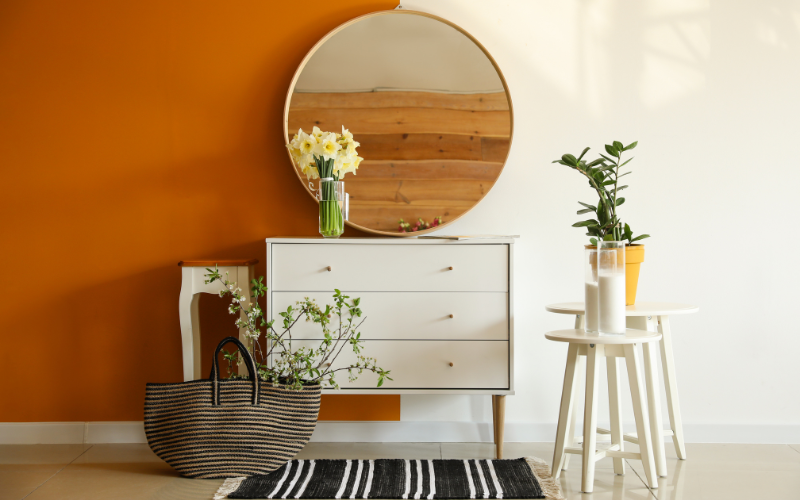 a wooden mirror on a wooden dresser choosing wooden furniture